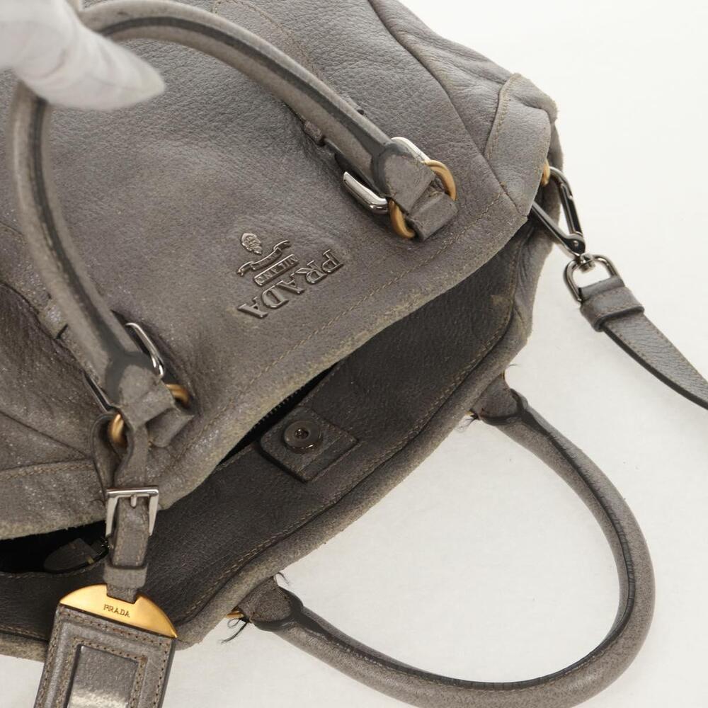 PRADA Tote Bag Leather 2way Gray Silver Auth bs31577 - Picture 9 of 16